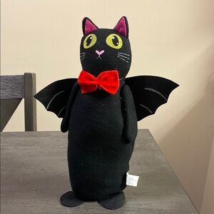 Halloween Black Cat Plush with Red Bow Tie